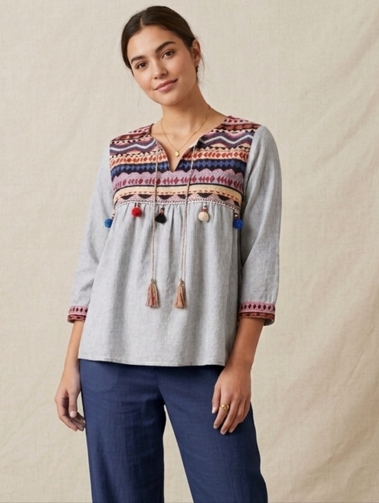 BOMI DOMI Tops - BOMI DOMI - Embroidered Boohoo Top